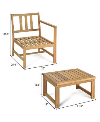 3-in-1 Acacia Wood Loveseat with Separable Coffee Table
