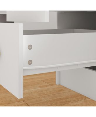 White Makeup Vanity Desk 9 Drawers Wood Dressing Table With 3 LED Bulb Light Mirrors, Glass Top, Hidden Storage Shelves