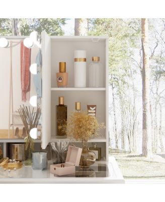 White Makeup Vanity Desk 9 Drawers Wood Dressing Table With 3 LED Bulb Light Mirrors, Glass Top, Hidden Storage Shelves