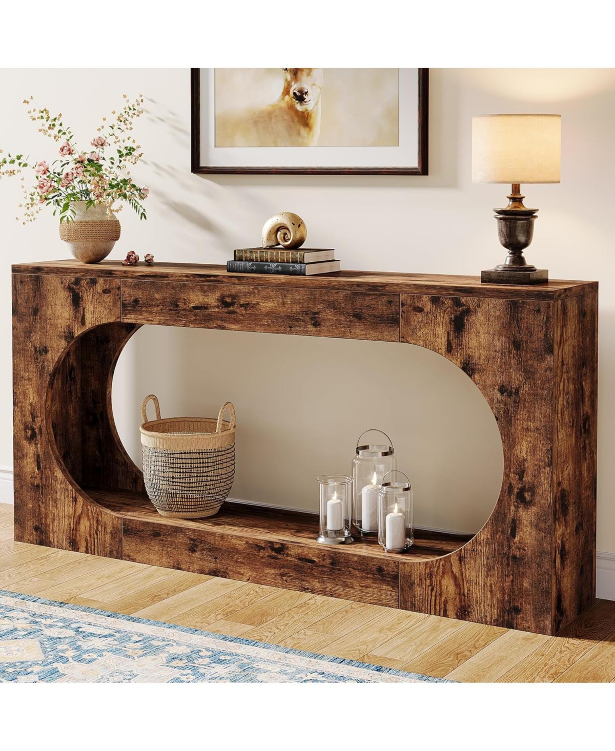 Tribesigns Console Table, 63-Inch Narrow Sofa Entryway Table with 2-Tier Storage Shelf, Wood Hallway Behind Couch Table Accent Table for Living Room