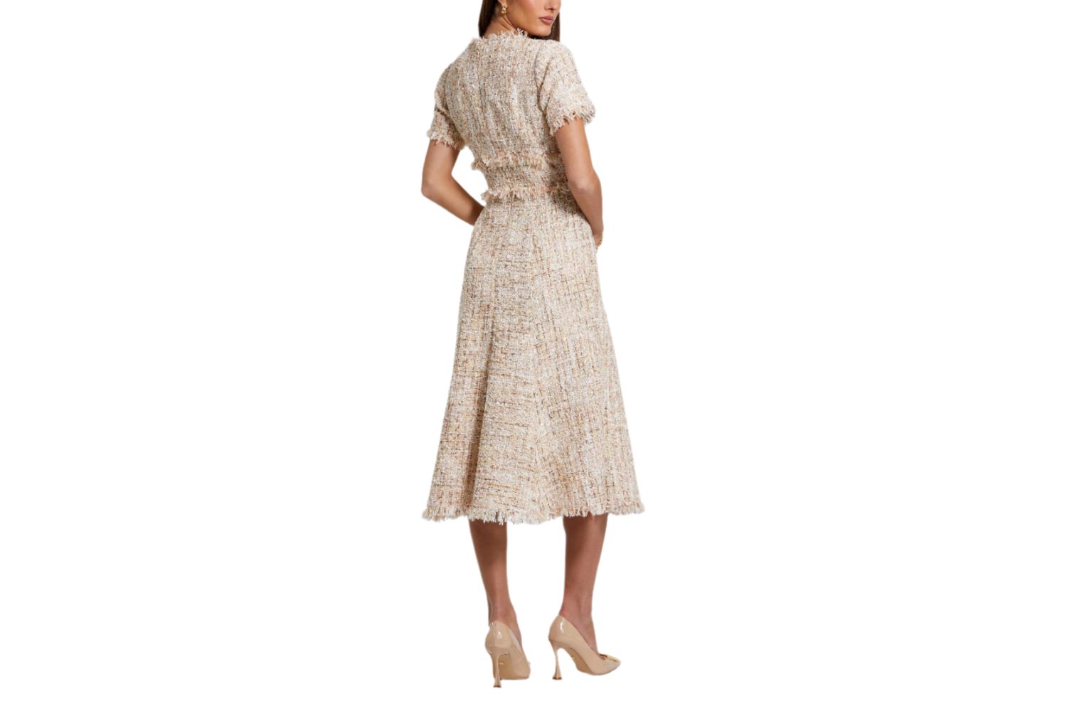 Women's Boucle Short Sleeve A Line Midi Dress