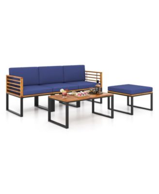5-Piece Patio Acacia Wood Chair Set with Ottoman and Coffee Table