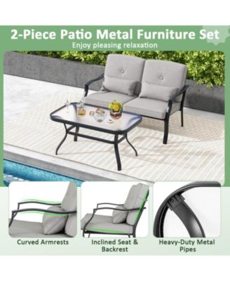 Outdoor Loveseat Chair Set with Tempered Glass Coffee Table