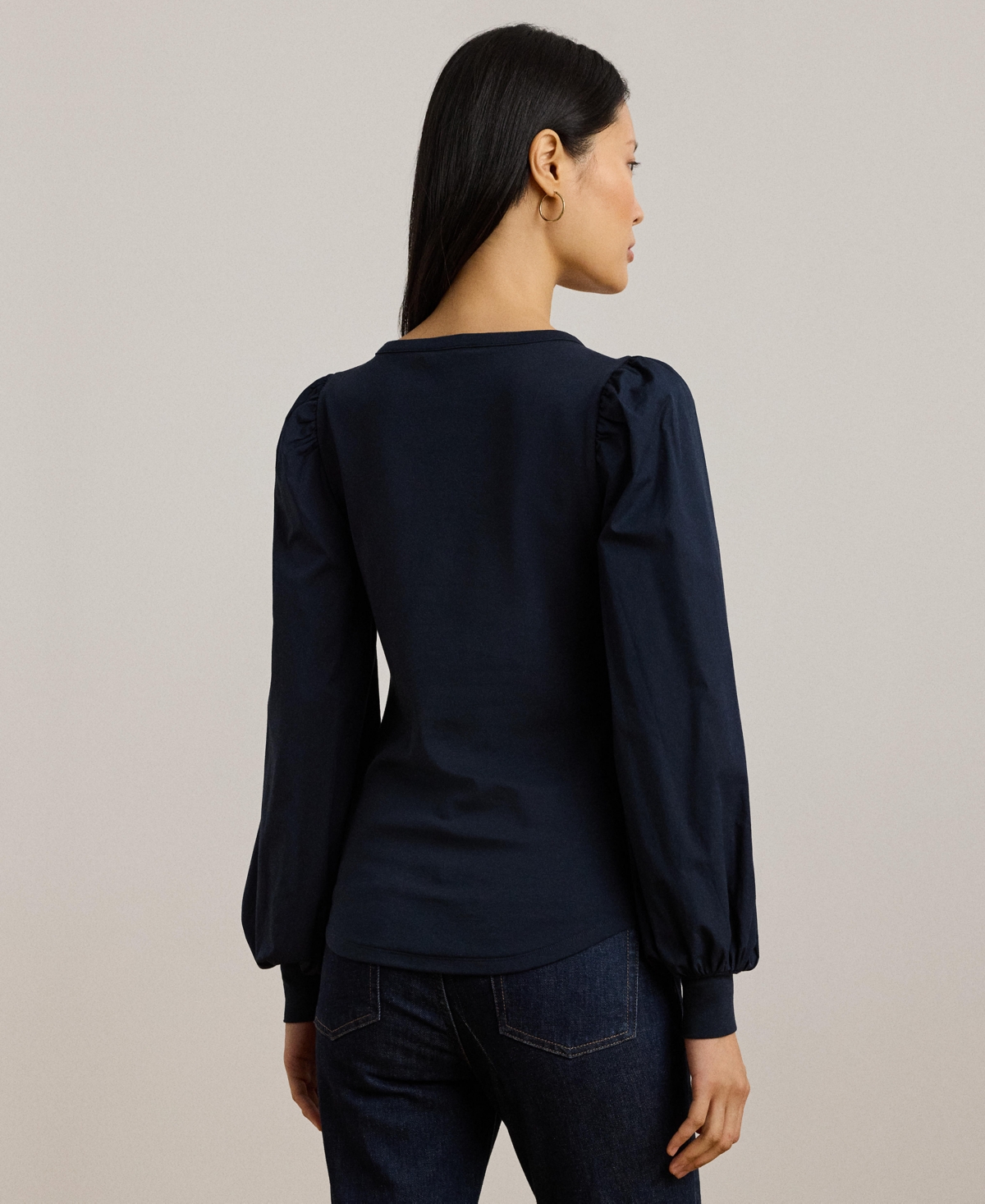 Lauren Ralph Lauren Women's Stretch Cotton Puff-Sleeve Henley Top