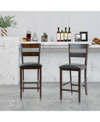 2-Pieces Upholstered Bar Stools Counter Height Chairs with PU Leather Cover