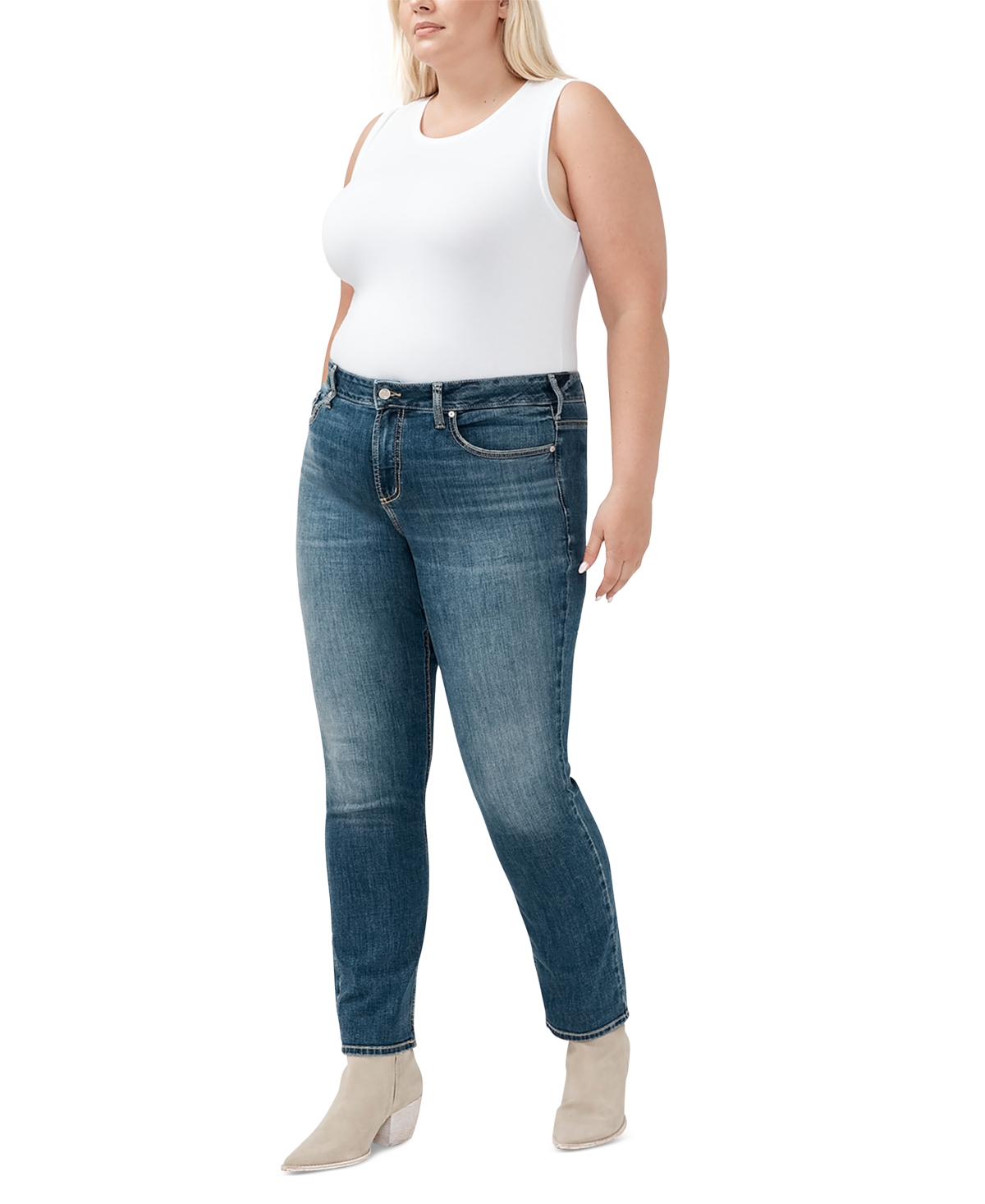 Silver Jeans Co. Plus Size Suki Mid-Rise Curvy-Fit Straight-Leg Jeans