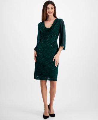 Connected - Women's Sequin-Lace Ruffle-Sleeve Dress