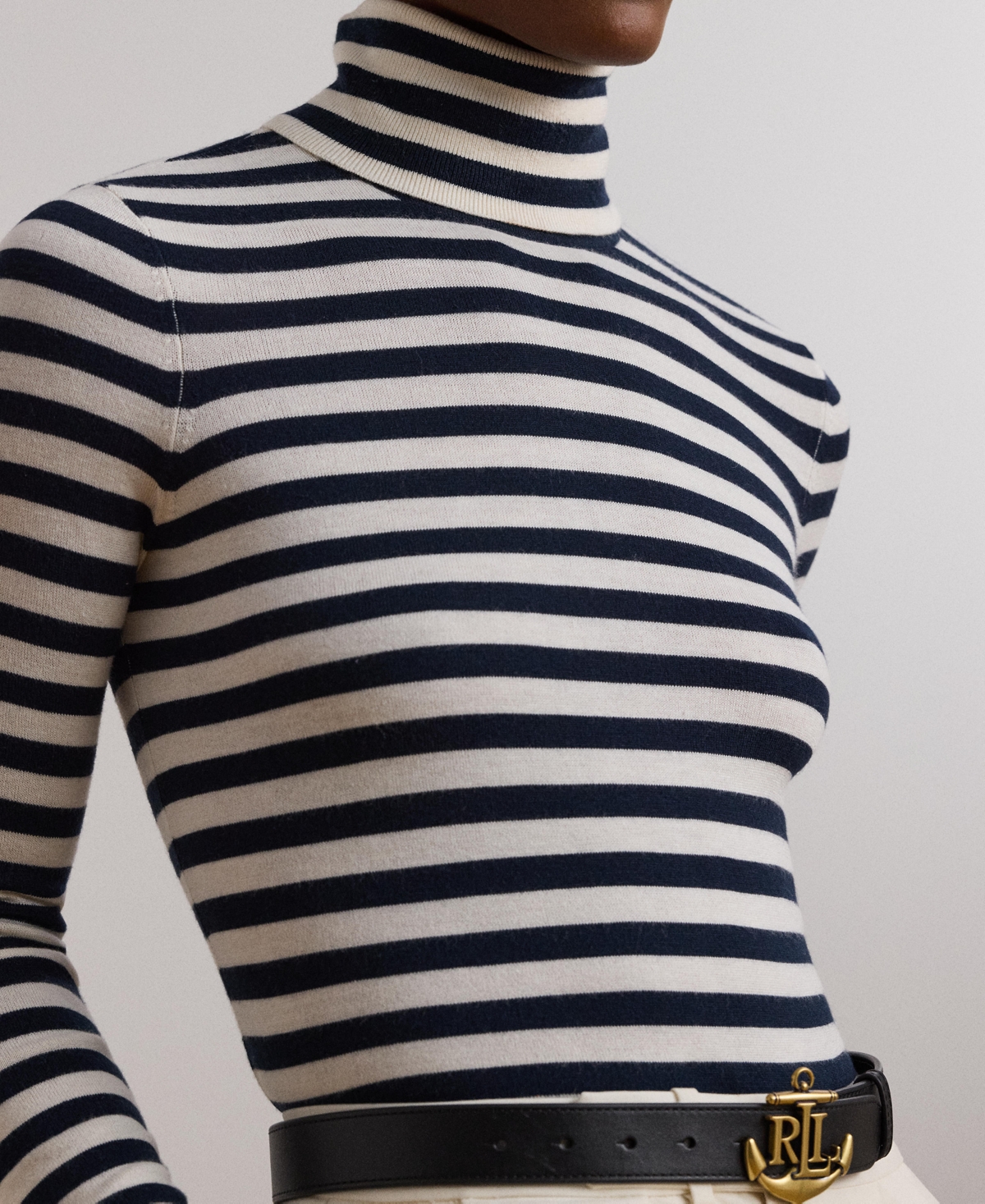 Lauren Ralph Lauren Women's Striped Silk-Blend Turtleneck Sweater -mascarpone Cream