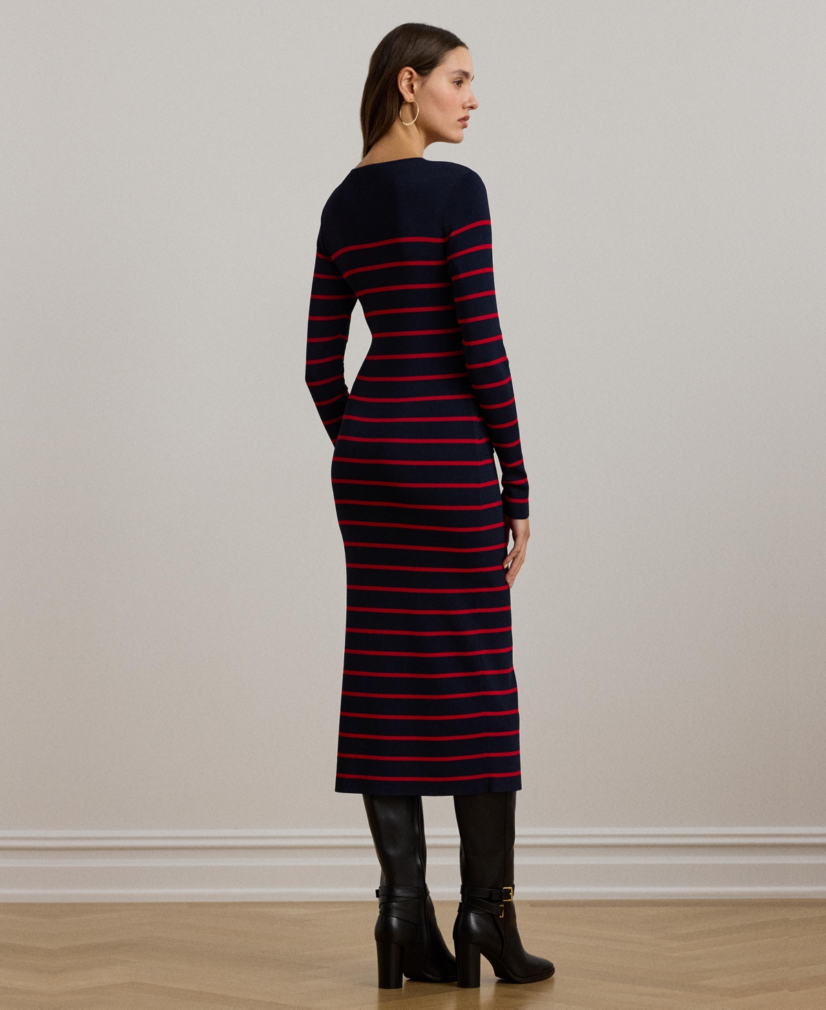 Lauren Ralph Lauren Women's Striped Button-Trim Midi Dress -festive Red