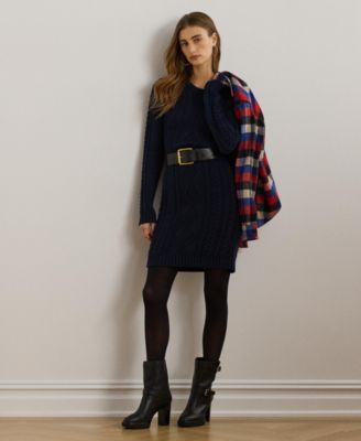 Lauren Ralph Lauren - Women's Button-Trim Aran-Knit Sweater Dress