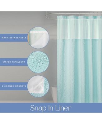 Starburst Water Repellent Crinkle Shower Curtain with Snap-in Liner and Hooks Set, 71"X72"
