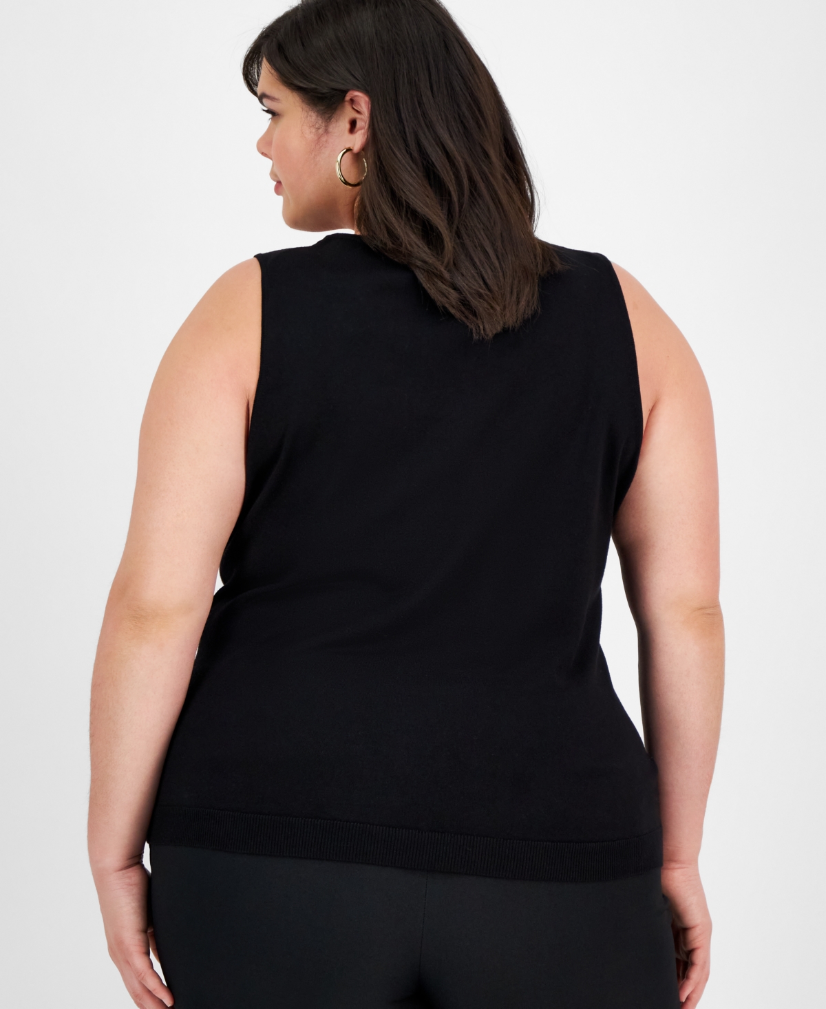 Kasper Plus Size Sleeveless Embroidered Knit Top In Black