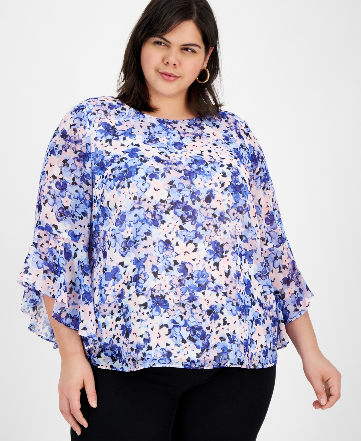 Plus Size Floral-Print Ruffled Blouse - California Sky Multi
