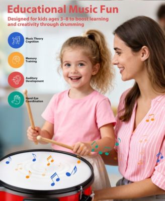 3-Piece Kids Drum Set with Adjustable Stool, Bass Pedal & Cymbal – Realistic Junior Drum Kit for Ages 3+