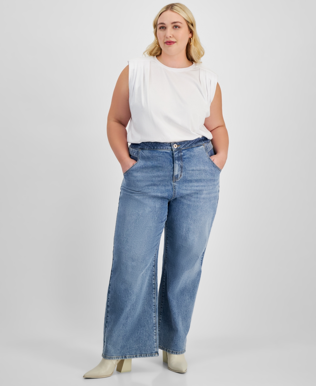 Trendy Plus Size High-Rise Wide-Leg Light-Wash Jeans, Exclusively at Macy's - Throne