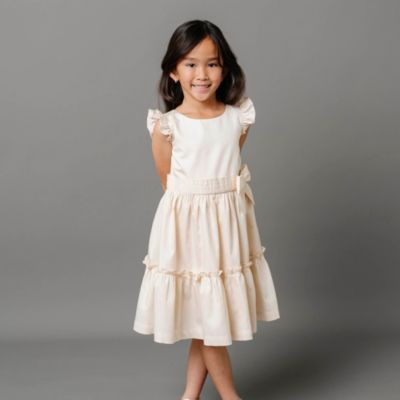 Toddler Girls Flutter Sleeve Tiered Sateen Party Dress