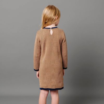 Little Girls Long Sleeve Bow Detail Intarsia Sweater Dress