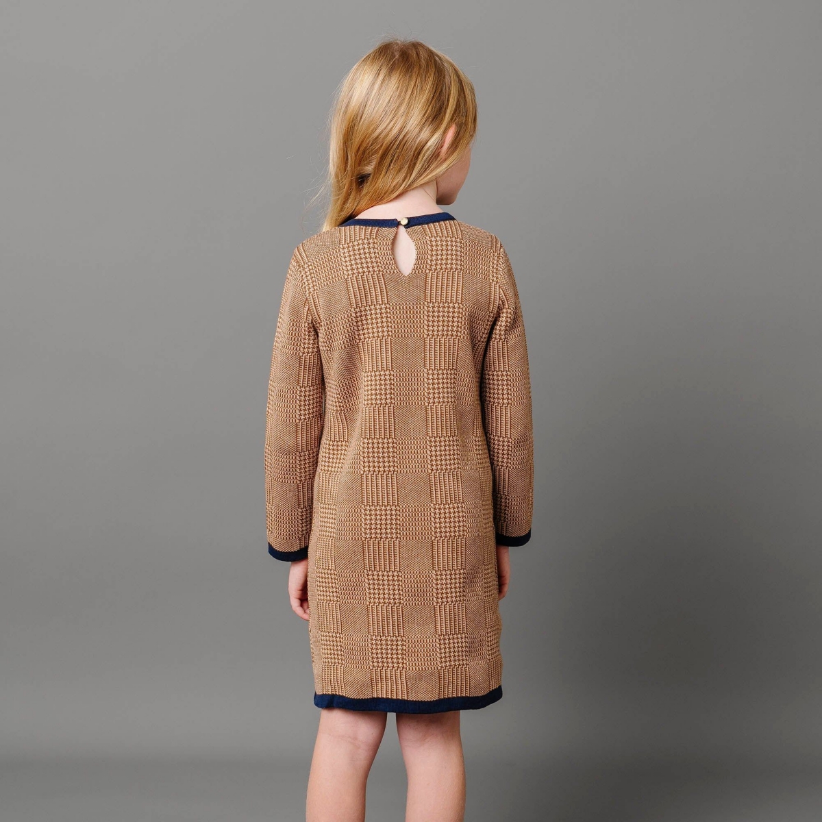 Hope & Henry Little Girls Organic Long Sleeve Bow Detail Intarsia Sweater Dress