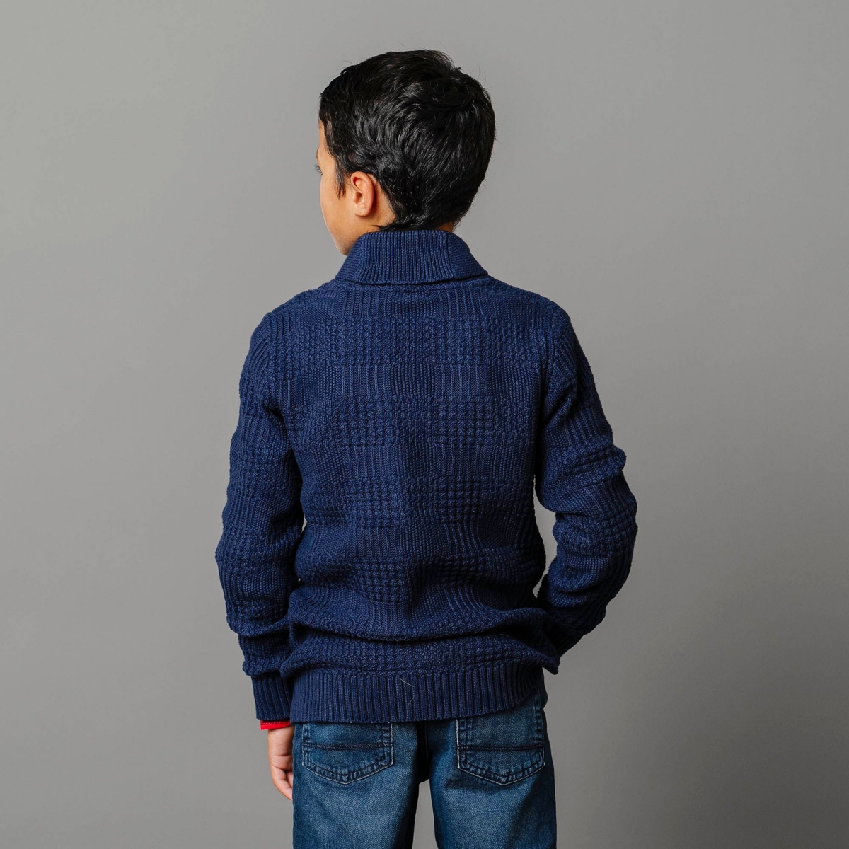 Hope & Henry Boys Organic Long Sleeve Textured Shawl Collar Sweater