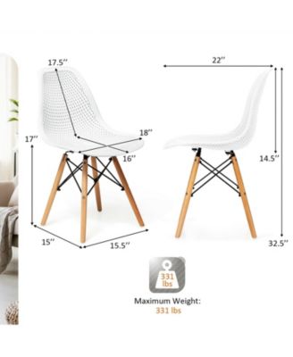 4 Pieces Modern Plastic Hollow Chair Set with Wood Leg