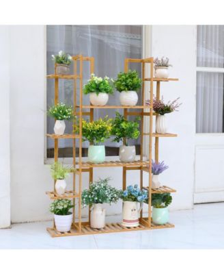 Garden Potted Flower Plant Stand 9 Tier Wood Corner Display Shelf Shelving Rack