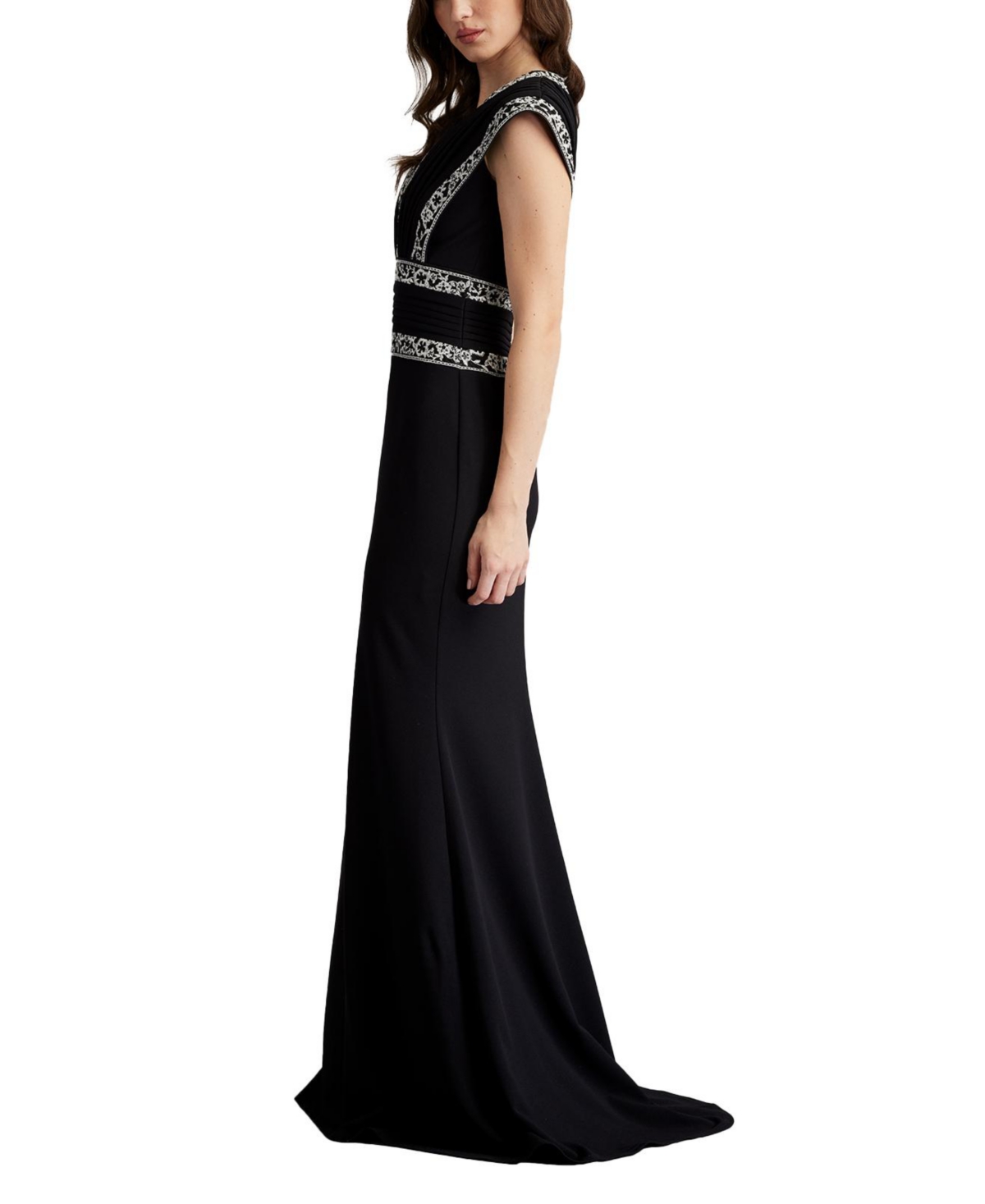Tadashi Shoji Women's Bedi Embroidered Trim Gown - Bk/iv