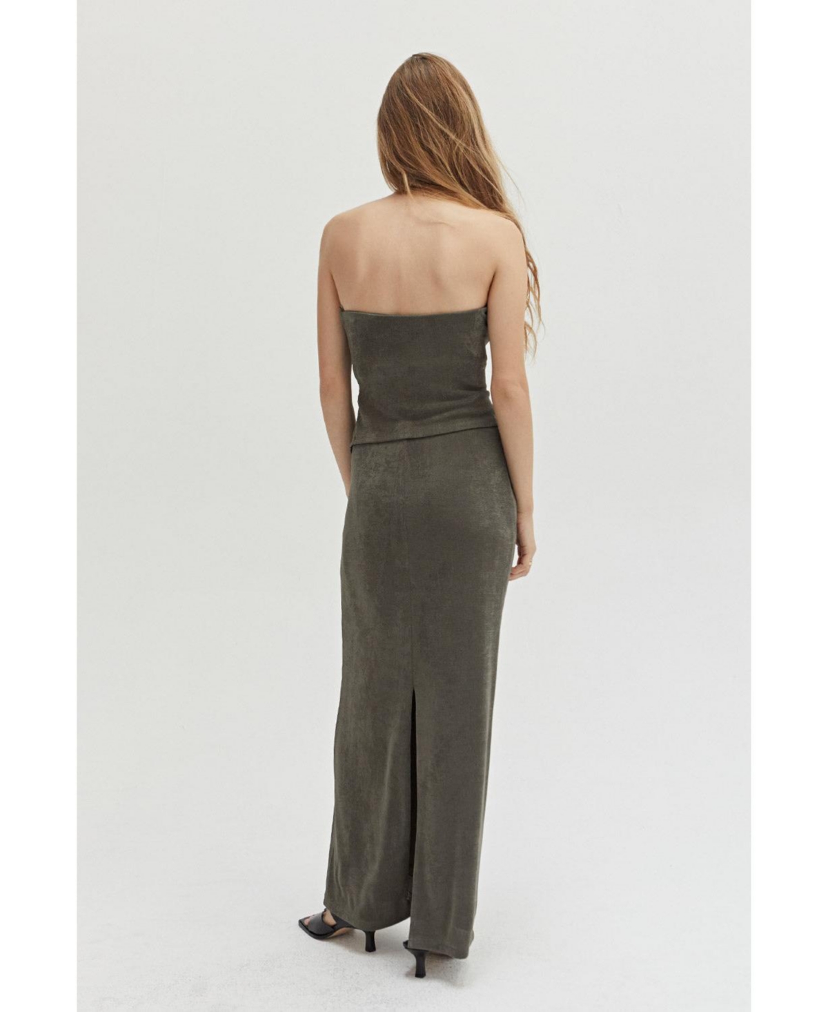 Crescent Women's Tajai Tube Top and Maxi Skirt Two Piece Set - Green + olive