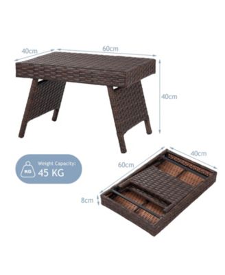 Folding PE Rattan Side Coffee Table Patio Garden Furniture
