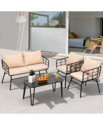 4 Pieces Patio Furniture Set with Seat Back Cushions for Garden