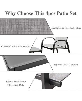 4 Pieces Patio Furniture Set with Glass Top Coffee Table