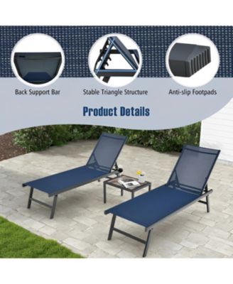 3 Pieces Patio Chaise Lounge Chair and Table Set for Poolside Yard