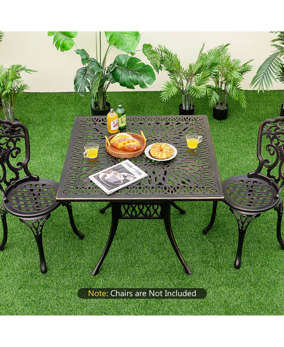 Sugift Aluminum Patio Square Dining Table with Umbrella Hole