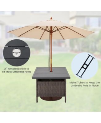 Patio Square Wicker Side Table with Umbrella Hole for Yard Garden Poolside