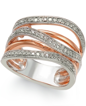 image of Diamond Multi-Row Ring (1/4 ct. t.w.) in 14k Rose Gold Vermeil and Sterling Silver