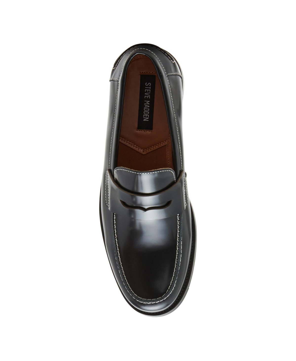 Steve Madden Men's Natan Penny Moc Toe Loafer In Black Leather