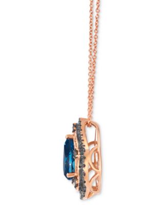 London Blue Topaz (1-3/4 ct. t.w.) & Diamond (1/2 ct. t.w.) 20" Adjustable Pendant Necklace in 14k Rose Gold