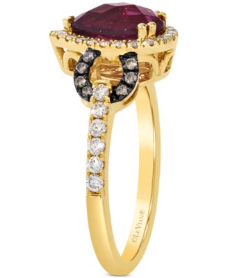 Rhodolite (2-1/10 ct. t.w.) & Diamond (3/8 ct. t.w.) Pear-Shape Halo Ring in 14k Yellow Gold