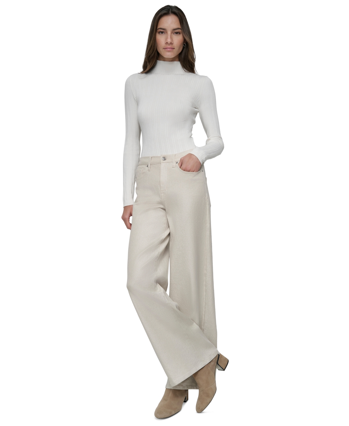 DKNY JEANS PETITE HIGH-RISE WIDE-LEG PANTS 