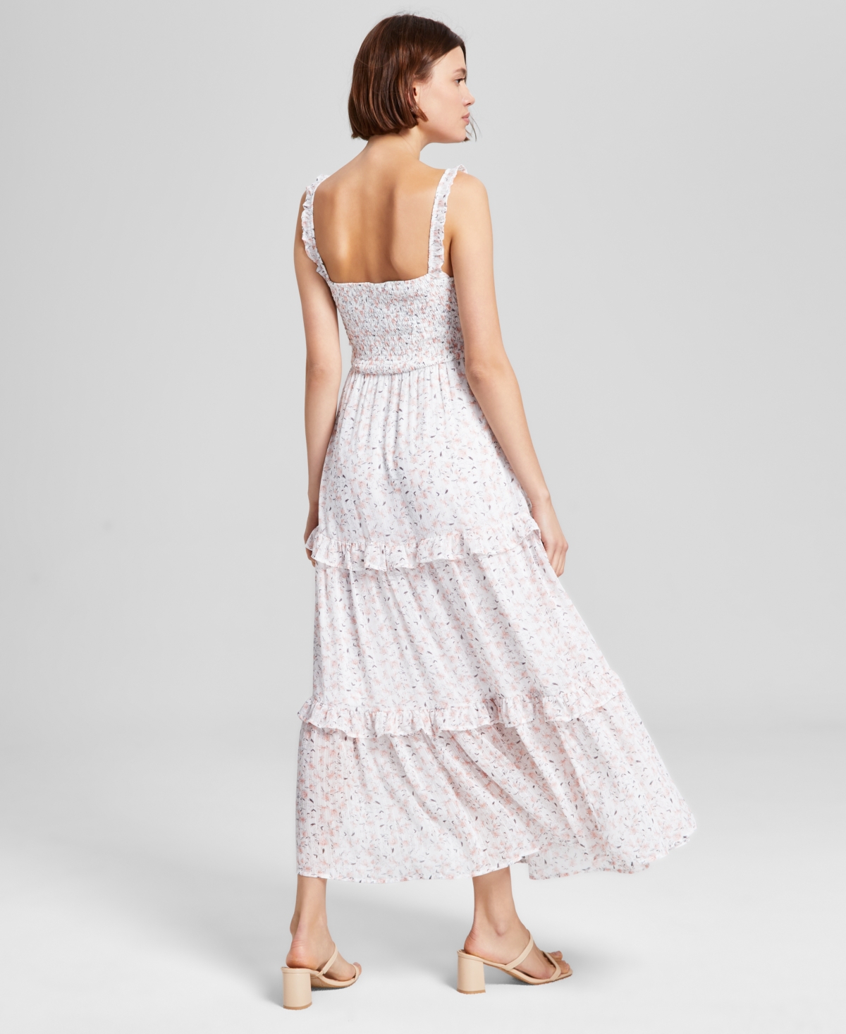 And Now This Women's Floral-print Ruffled Tiered Smocked-waist Maxi Dress, Exclusively At Macy's In Sea Lily Pink