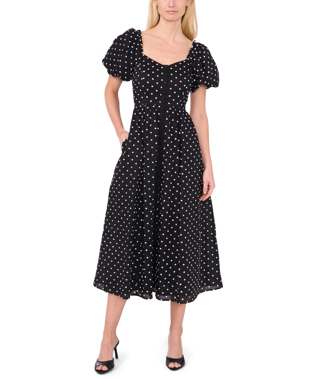 Shop Cece Women's Puff Sleeve Button Down Dress In Rich Black