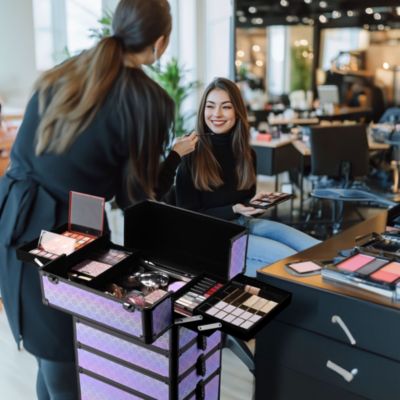 4in1 Rolling Makeup Train Case Cosmetic Organizer Blush ForgetMeNot