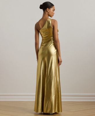 Women's Metallic Charmeuse One-Shoulder Gown