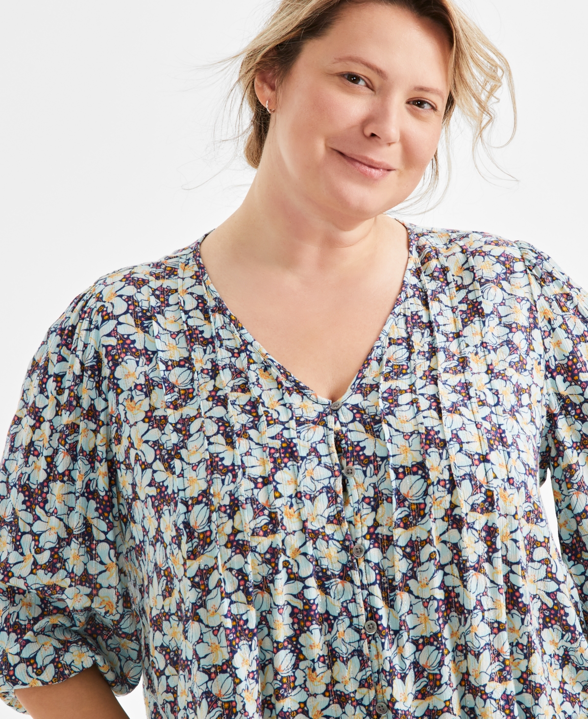 Style & Co Plus Size Printed 3/4-Sleeve Blouse, Exclusively at Macy's