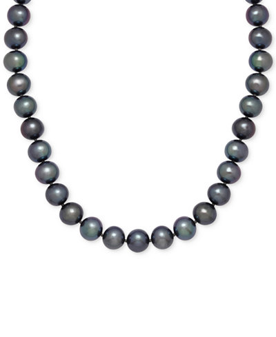 Honora Style Black Dyed Freshwater Pearl Strand Necklace (8-9mm) in 14K Gold