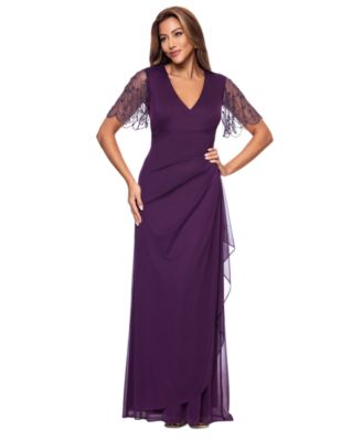 XSCAPE Women's Lace-Sleeve Gown - Macy's