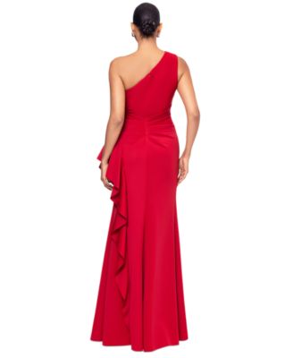 Women's Ruffled One-Shoulder Scuba Gown