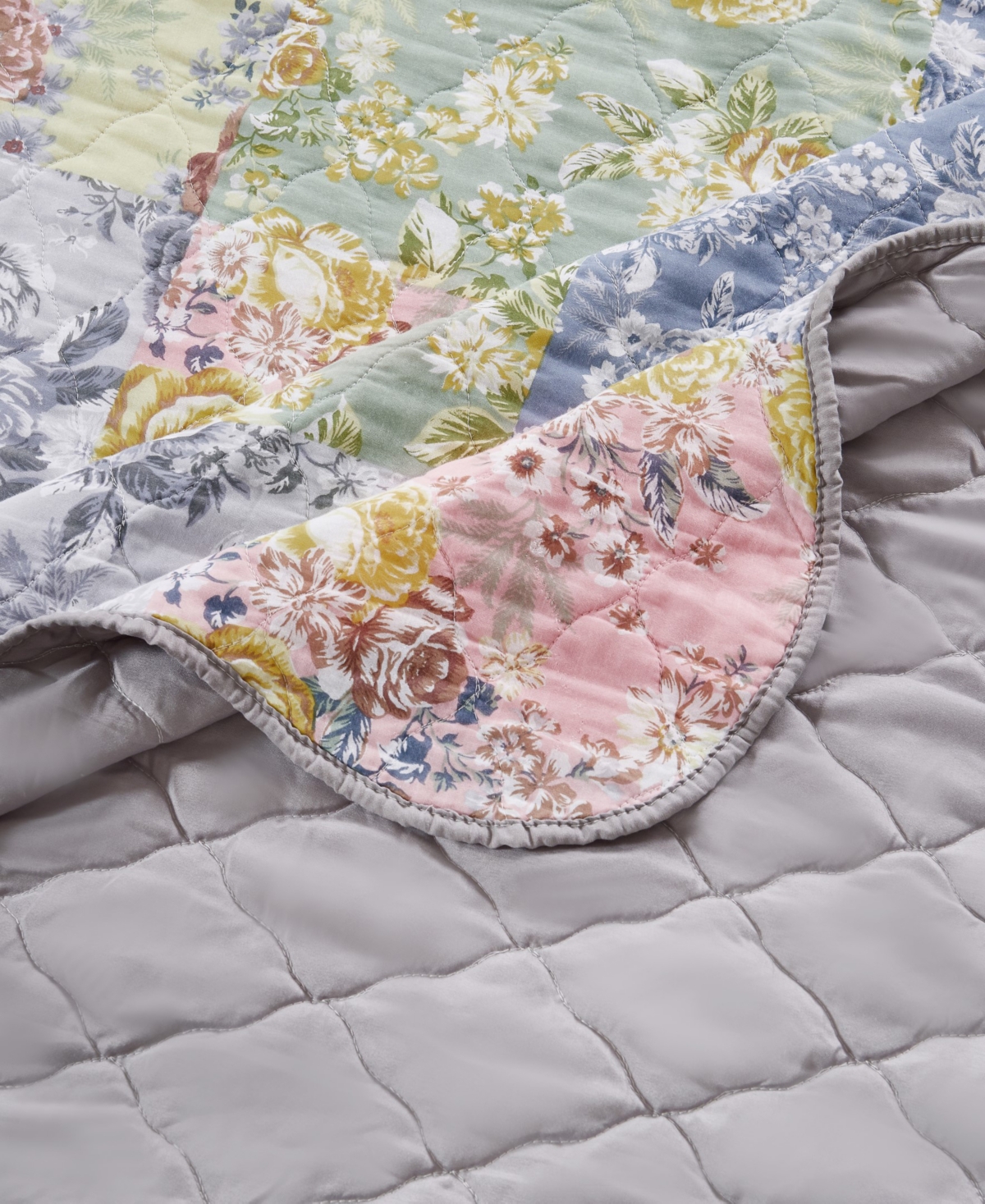Greenland Home Fashions Emma Floral Print 3-pc. Bedspread Set, Queen In Gray