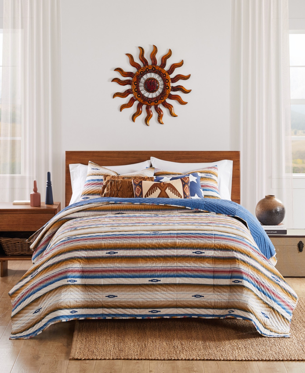 Greenland Home Fashions Painted Desert Southwestern 3-pc. Quilt Set, King In Sapphire