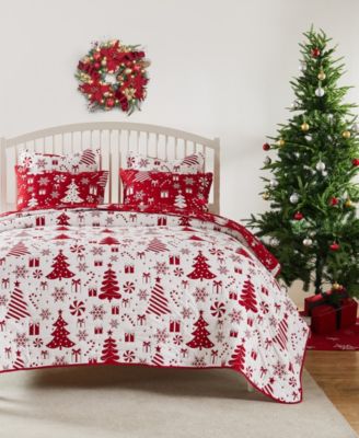 Greenland Home Fashions Peppermint Party Holiday 3-Pc. Coverlet Set, King