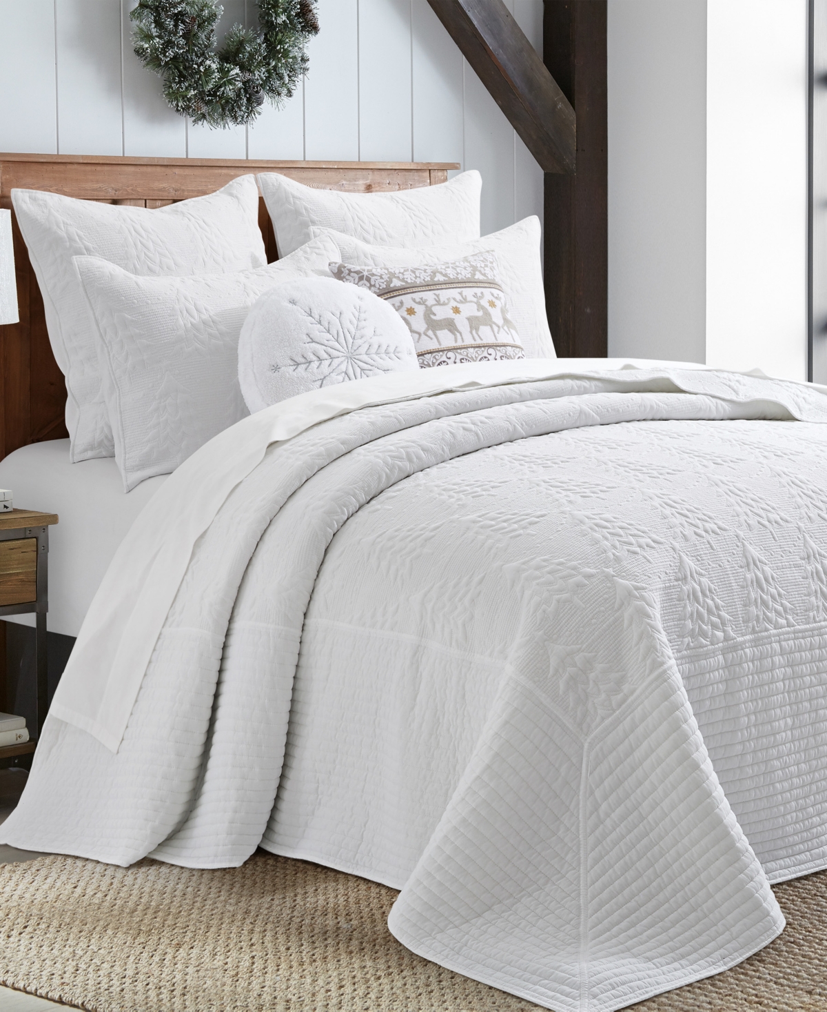 Levtex O Christmas Tree Stitching 3-pc. Bedspread Set, Full In White